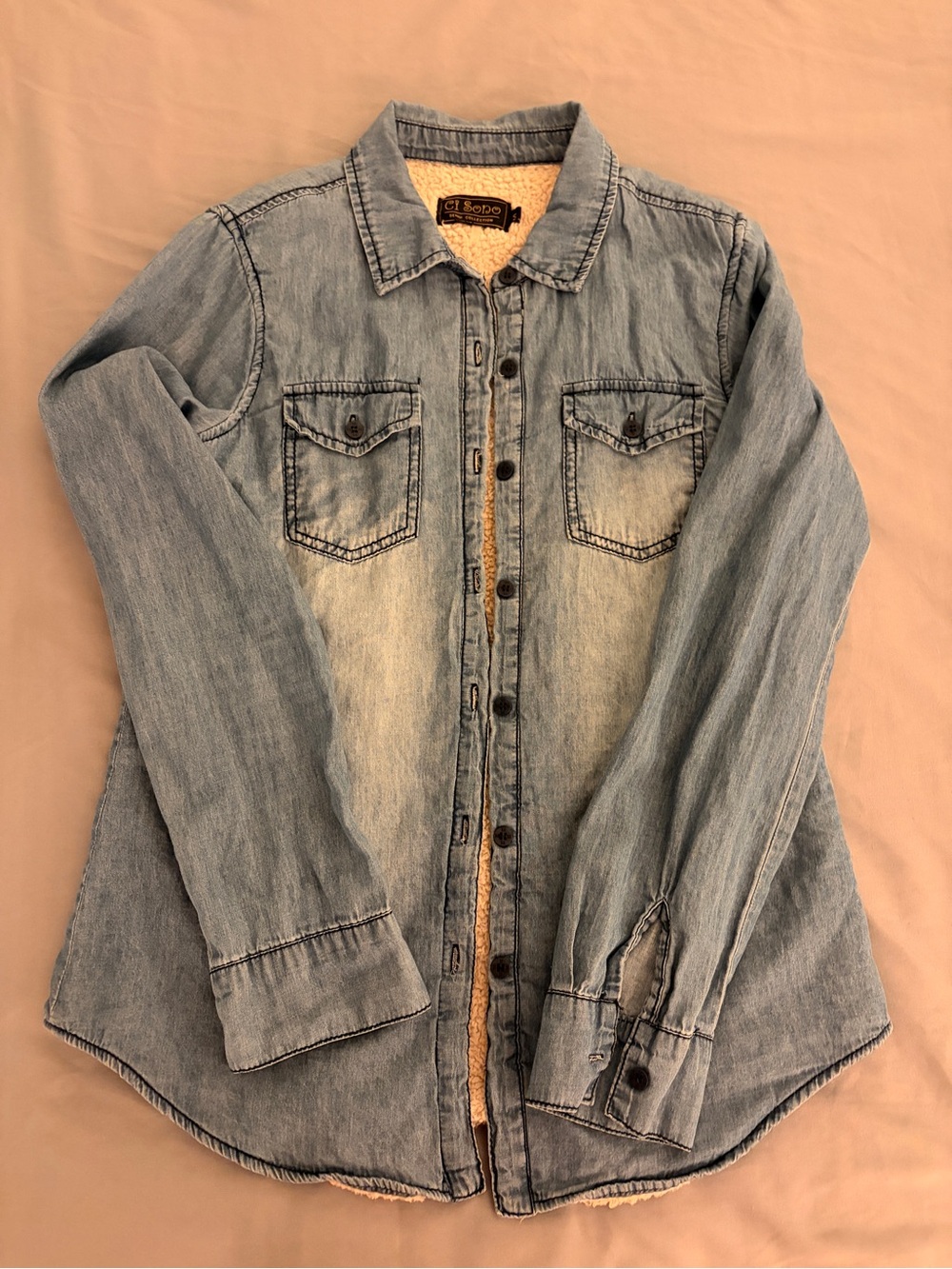 CJ Banks Light Blue Denim shirt/jacket with Sherpa Trim